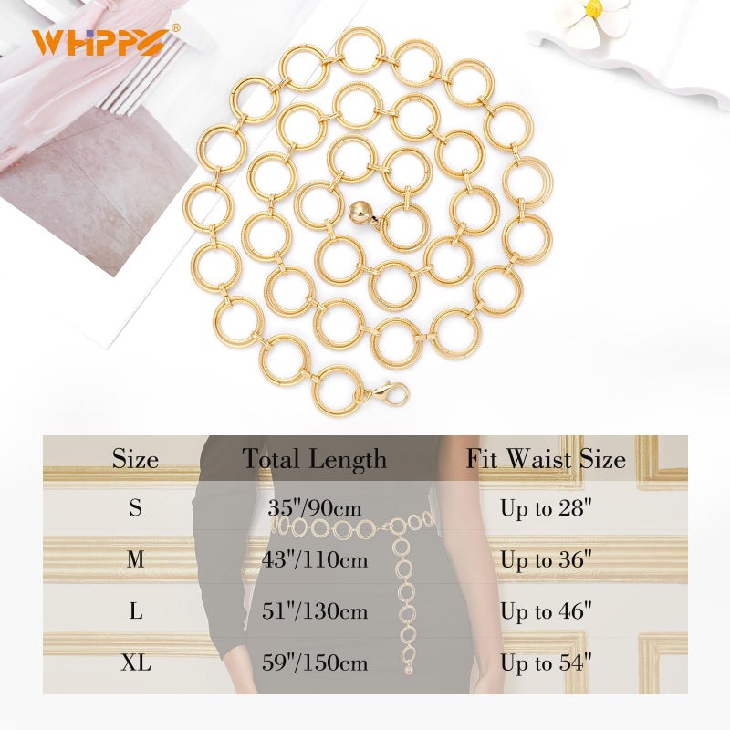WHIPPY O-Ring Metal Waist Chain Belt Women Fashion Adjustable Body Link Belts for Jeans Dresses, Gold Round M - Image 5